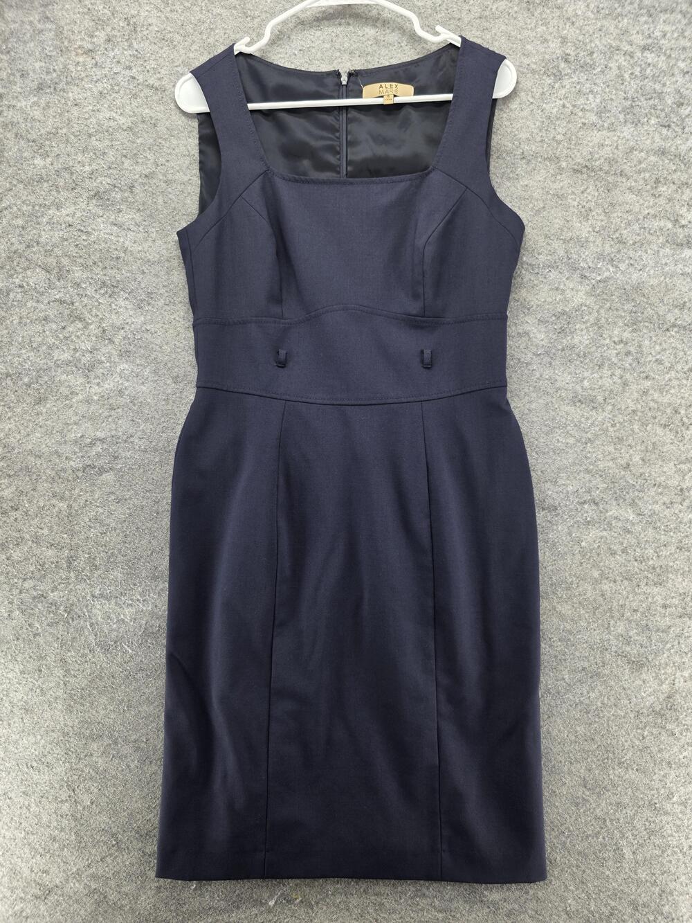 Alex Marie Dress Womens 6 Navy Sleeveless Sheath Pencil Lined Wool Blend Career